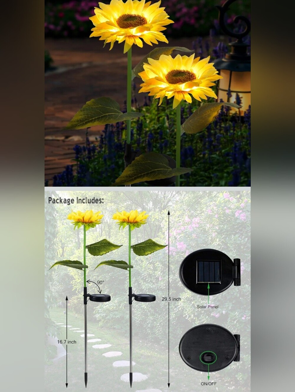 Solar-Powered Yellow Sunflower Garden Stake Lights